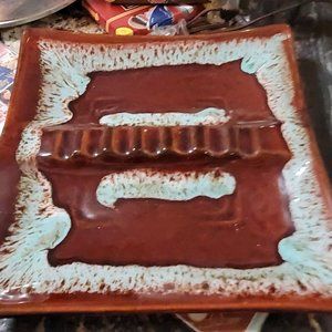 Vintage brown and blue glazed accent ash trays